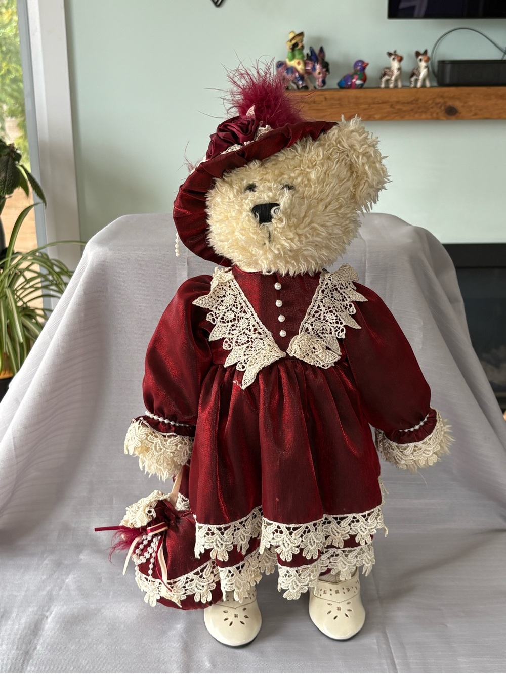 Vintage Collectible Classic Burgundy Lace Teddy Bear